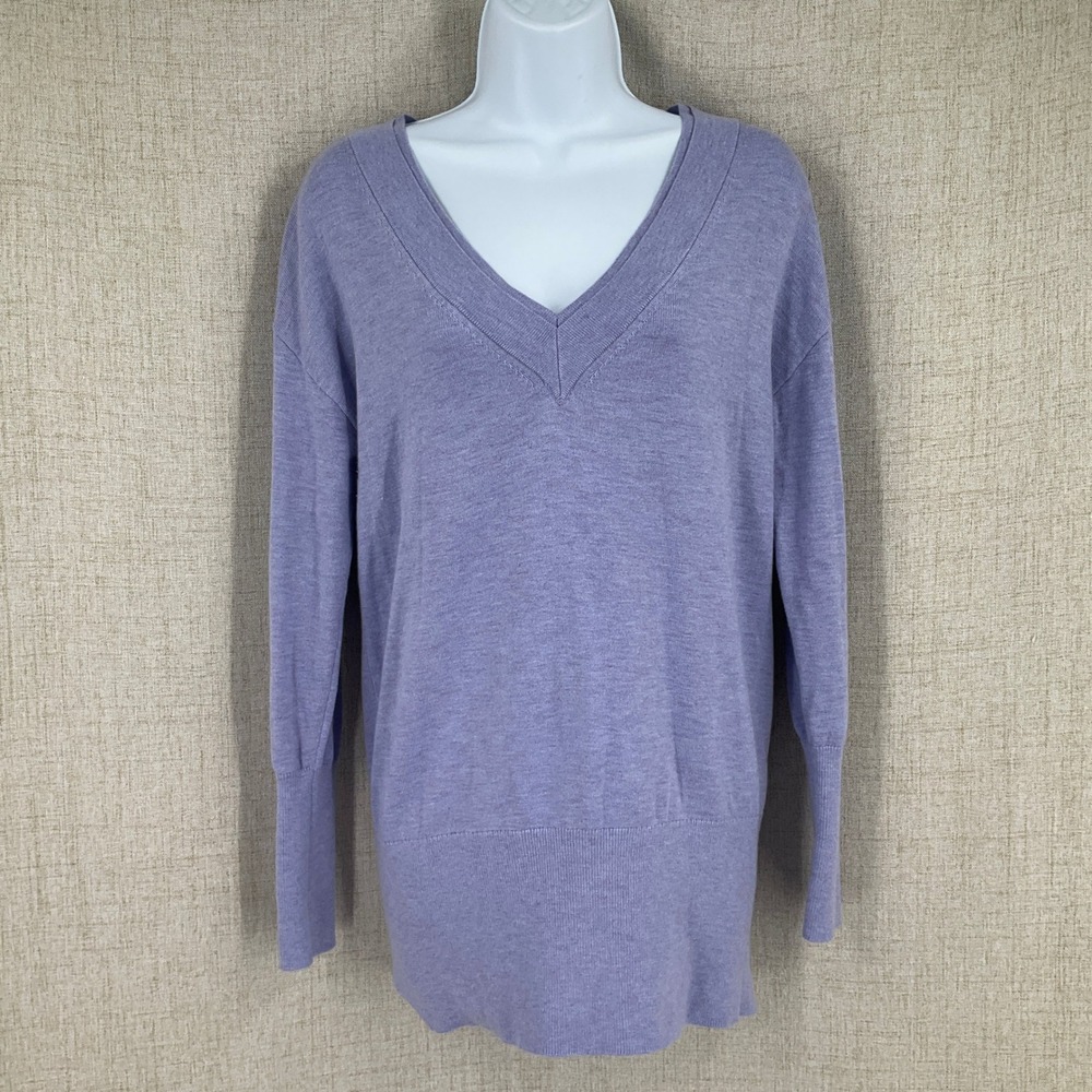 WHBM Sweater Womens S Purple Cashmere Blend V-Neck Classic‎ Preppy Soft Pullover